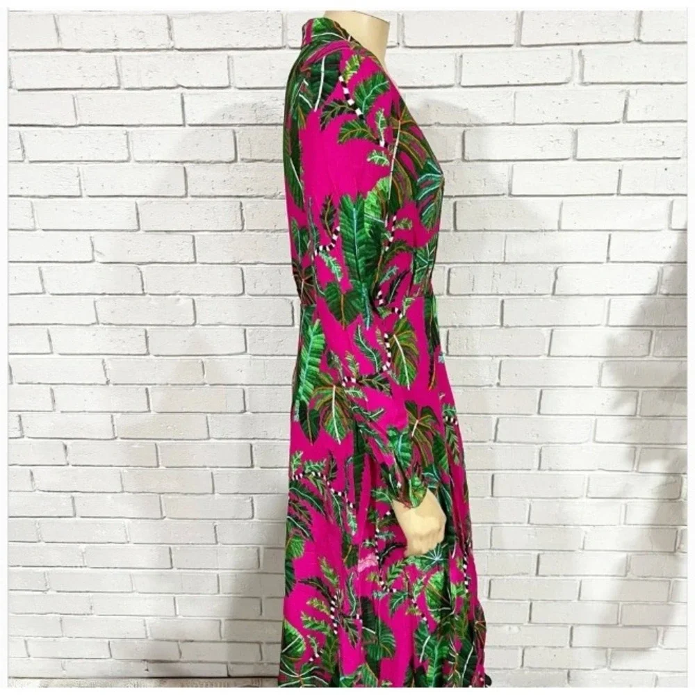 FARM Rio Leaves Print Long Sleeve Maxi Dress in Leaves Pink | XL - Picture 11 of 14